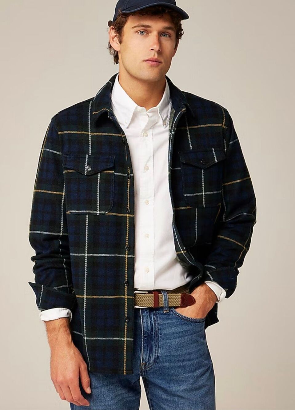 J, Crew Men's Classic Plaid Flannel Button-up Shirt Navy Green M NEW